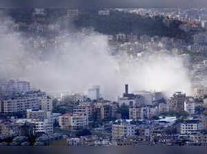 Smoke rises from an Israeli airstrike in Choueifat, south of Beirut, Lebanon. AP...