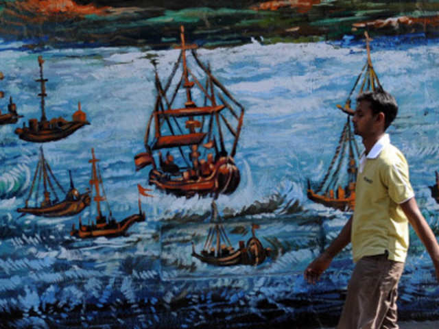 Wall painting at Indian Naval Dockyard in Mumbai