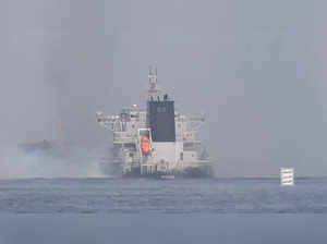 Smoke rises after an explosion on a ship that Houthis say is an attack by them on Greek-owned MV Tutor in the Red Sea