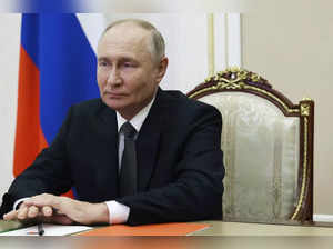 Russian President Vladimir Putin holds a Security Council meeting via videoconfe...