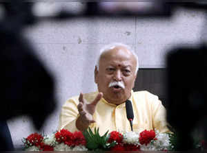 Nagpur: RSS chief Mohan Bhagwat addresses a gathering during the launch of a boo...