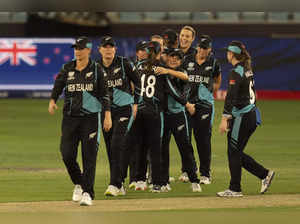 New Zealand team members celebrate after they beat India during the ICC Women's ...