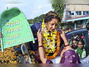 West Singhbhum: JMM leader Kalpana Soren during a programme as part of her 'Maiy...