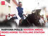 Haryana Assembly Elections: BJP MP Naveen Jindal reaches polling station on a horse to cast his vote