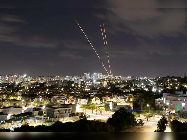 Israel's Iron Dome anti-missile system intercepts rockets, as seen from Ashkelon