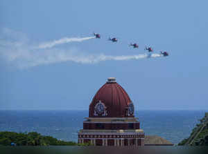 Chennai: Sarang display team of Indian Air Force (IAF) during a rehearsal as par...