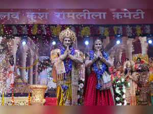 New Delhi: Artists perform during the 'Ramlila' organised by Lavkush Ramlila Com...