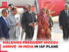 Maldives President Mohamed Muizzu and First Lady arrive in India in Indian Air Force plane