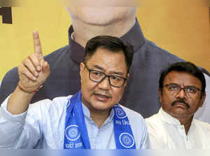 Nagpur: Union Minister Kiren Rijiju addresses a press conference, in Nagpur, Mah...