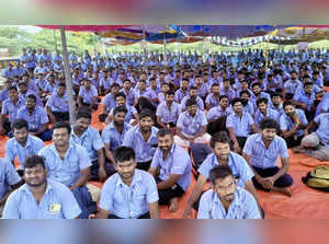 Sriperumbudur: Workers of Samsung India Electronics plant during a strike demand...