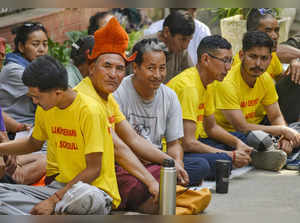 New DelhI: Climate activist Sonam Wangchuk with supprters during their protest d...