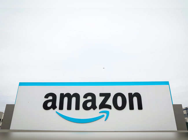 Amazon logo is displayed outside LDJ5 sortation center in New York City