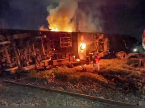 Tiruvallur: Smoke and flame out of a coach after an express train rammed into a ...