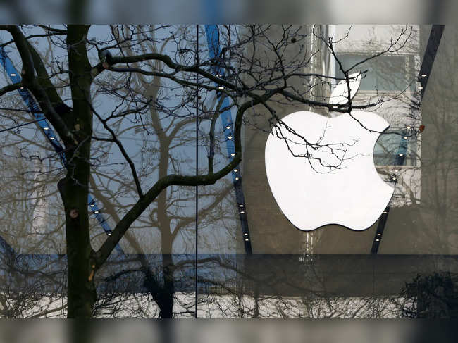 FILE PHOTO: An Apple logo is seen at the entrance of an Apple Store in downtown Brussels