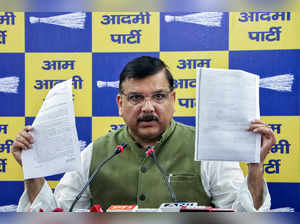 New Delhi, Oct 9 (ANI): Aam Aadmi Party (AAP) MP Sanjay Singh addresses the medi...