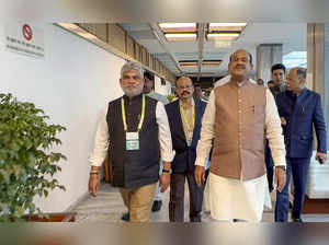 New Delhi: Lok Sabha Speaker Om Birla with Telangana Assembly Speaker Gaddam Pra...