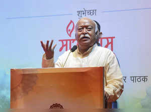 Nagpur: Rashtriya Swayamsevak Sangh (RSS) chief Mohan Bhagwat speaks during a pa...