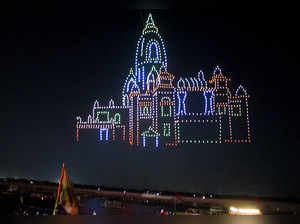 Varanasi, May 11 (ANI): A laser show is underway at Dashashwamedh Ghat, in Varan...