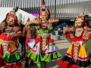 New York, Sep 22 (ANI): Artists perform Karnataka folk dance 'Yakshagana' as the...