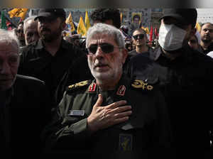 Commander of the Iran's Revolutionary Guard Quds Force, Gen. Esmail Qaani, mourn...