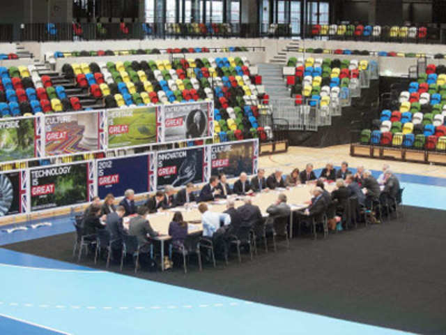 Britain cabinet meeting at 2012 Olympic Games handball arena