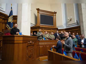 Ukraine's President Zelenskiy attends a parliament session in Kyiv