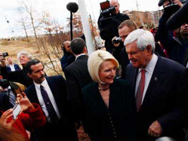Newt Gingrich and wife attend a town hall meeting