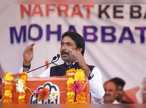 Jammu: Congress leader Ghulam Ahmad Mir addresses a public meeting for the ongoi...