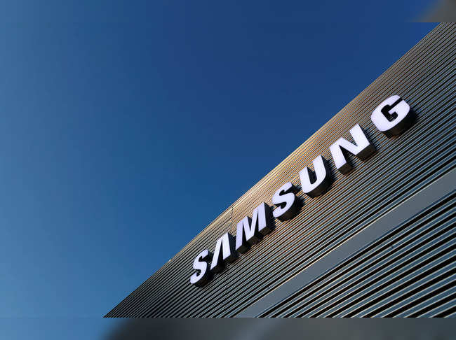 FILE PHOTO: The logo of Samsung is seen on a building during the Mobile World Congress in Barcelona