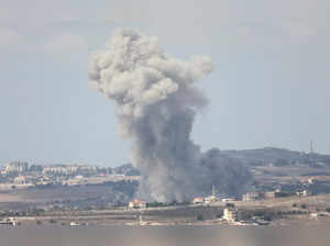 Smoke billows in Nabatieh, amid ongoing hostilities between Hezbollah and Israeli forces, as seen from Marjayoun