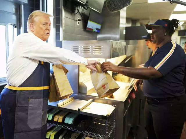 Handing out fries to supporters