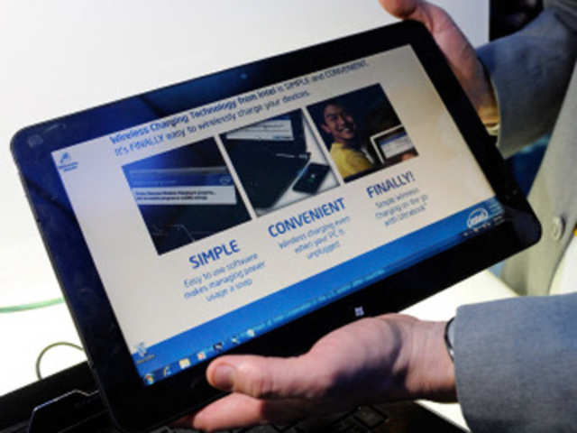 A Compal hybrid Ultrabook on display at the Intel booth at the 2012 CES
