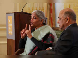 Indian Finance Minister Nirmala Sitharaman speaks to the Economic Club of New York