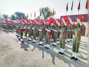 Udhampur, Oct 05 (ANI): Border Security Force (BSF) personnel during the passing...