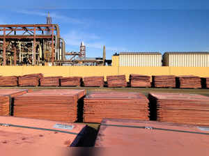 FILE PHOTO: Refined copper bundles can be seen at BHP Billiton's Olympic Dam copper and uranium mine located in South Australia