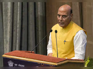 New Delhi: Union Defence Minister Rajnath Singh speaks during the launch of 'Dar...