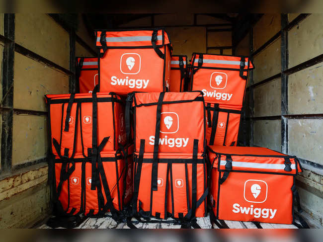 Swiggy delivery bags are stored inside a truck Mumbai