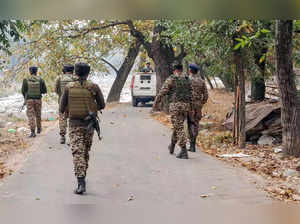 Pulwama, Oct 24 (ANI): Security personnel conduct search operations after terror...