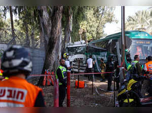 Scene where a truck rammed into pedestrians at a bus stop, in Ramat Hasharon