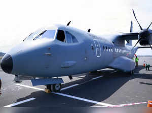 Mumbai: An Indian Air Force C-295 aircraft after it successfully completed the f...