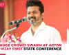 Tamil Nadu: Actor Vijay greets his party workers and fans at the first conference