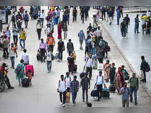 New Delhi: Commuters outside New Delhi Railway Station during a 2-day strike cal...