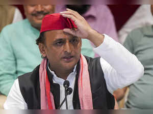 Lucknow: Samajwadi Party President Akhilesh Yadav addresses a press conference a...