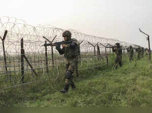 Jammu: Army personnel patrol near the Line of Control (LOC) following a terroris...