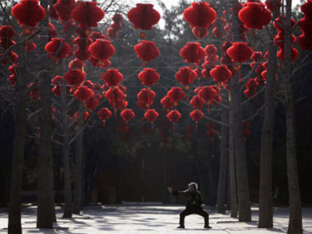 Red lanterns decorated for temple fair in Beijing