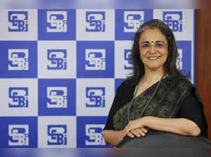 FILE PHOTO: Madhabi Puri Buch, Chairperson of Securities and Exchange Board of India (SEBI), poses for a picture at the SEBI headquarters in Mumbai