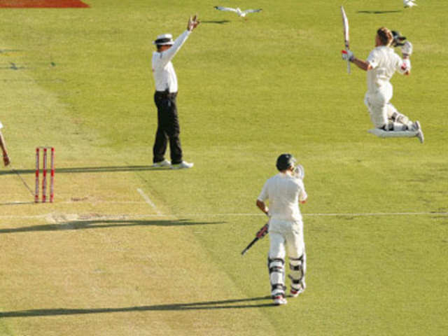 Warner of celebrates reaching 100 runs at the WACA