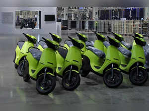 FILE PHOTO: Ola Electric's S1 Air e-scooters are pictured inside its manufacturing facility in Pochampalli