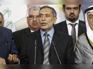 Iraqi Sunni lawmaker Mashhadani speaks during a news conference about Friday's attack on a village mosque, in Baghdad