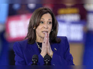 Democratic presidential nominee Vice President Kamala Harris speaks during a cam...